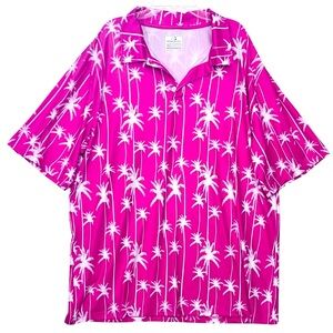Obnoxious Golf Polo Pink White Tropical Palm Tree Men’s Shirt Sz XL NWOT